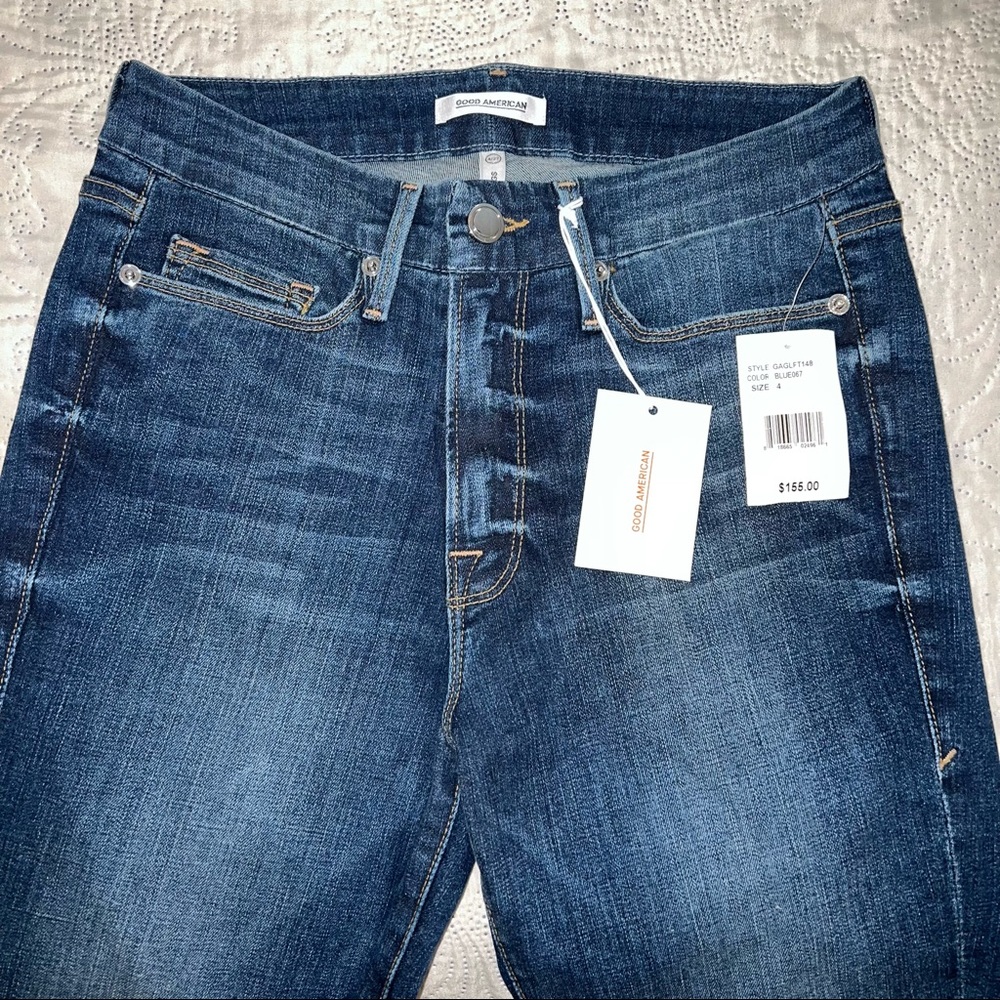 ✨ NWT Good American Women's Blue Raw Hem Zipper Jeans Style GAGLFT148 ✨